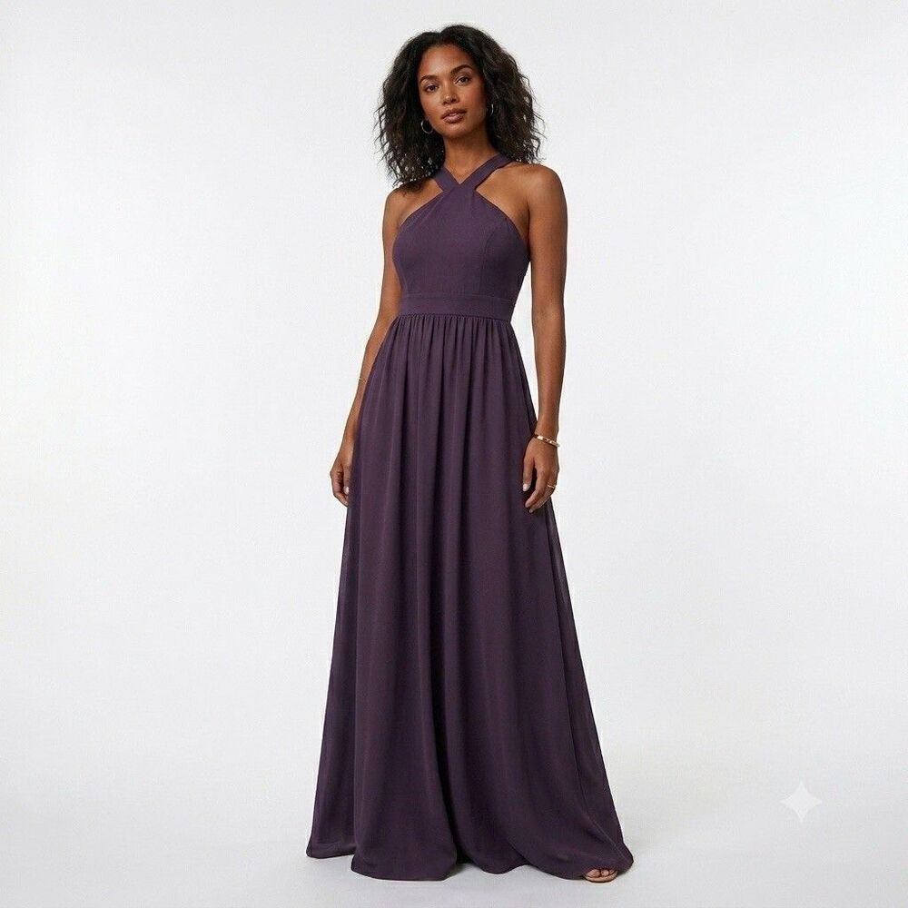 Lulus Maxi Dress Large Chiffon Air Of Romance Halter Dusty Purple